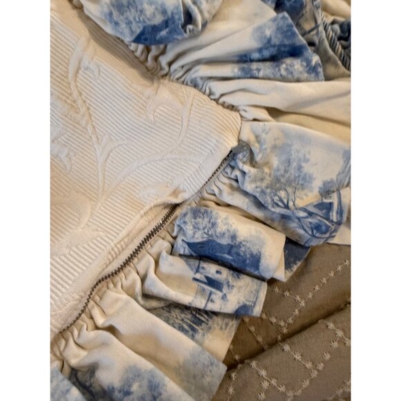 2 French Country Toile Blue Off White Custom made Ruffled Pillow Shams Standard - Picture 5 of 6